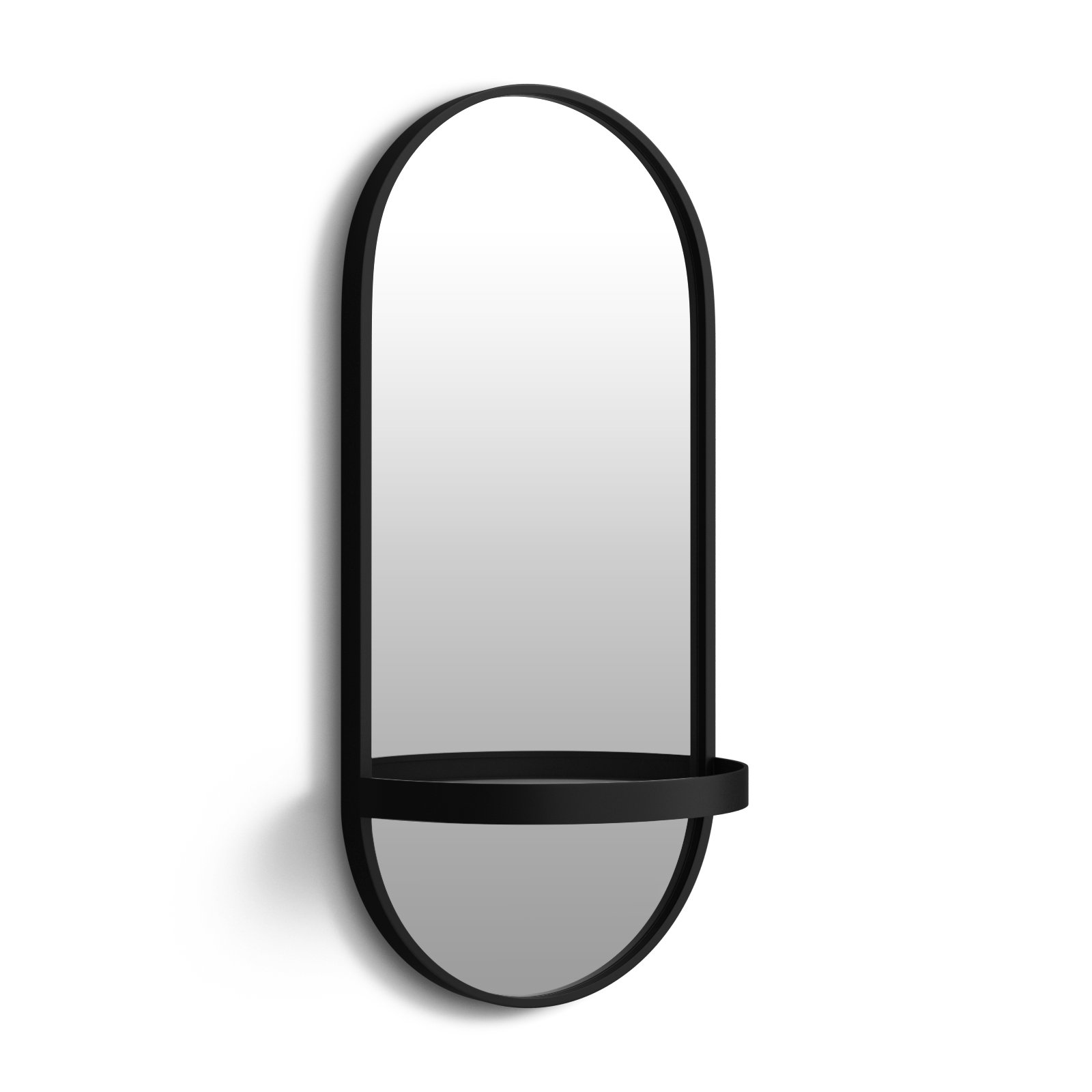 Lumi Metal Flat Mirror with Shelves, Black, 24.25" H x 11 W