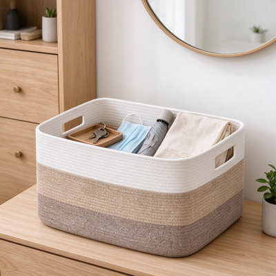 Woven Cotton Rope Basket for Blankets, Laundry, and Dog Toys, Large Foldable Storage with Handles for Living Room, Nursery, and Bedroom Organization