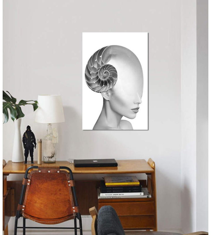 « shell lady », impression sur toile, H 18 po x l 12 po x P 1,5 po, Toile tendue, Pas de tapis