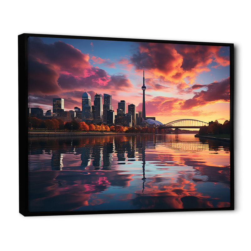 «Detroit Beautiful Cityscape In Futur II», reproduction sur toile, H 34 po x l 44 po x P 1,5 po, Cadre flottant noir