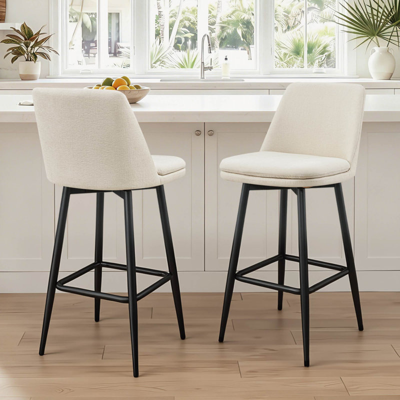 Tabouret tournant Mid-Century, hauteur de bar, base, Polyester blanc / mélange de polyester, Bar Stool (30.3" Seat Height)