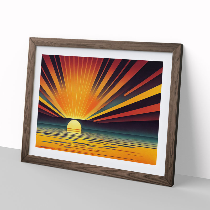 Art Deco Sunrise Abstract - Framed Print, 25cm H x 34cm W, Brown