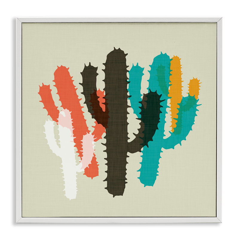 Art de giclée encadrée par chevauchement de cactus par SD Graphics Studio, Estampe numérique encadrée blanc bord de mer