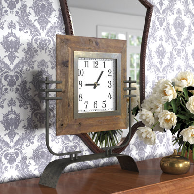Industrial Analog Metal Mechanical Tabletop Clock in Brown/Black/Silver