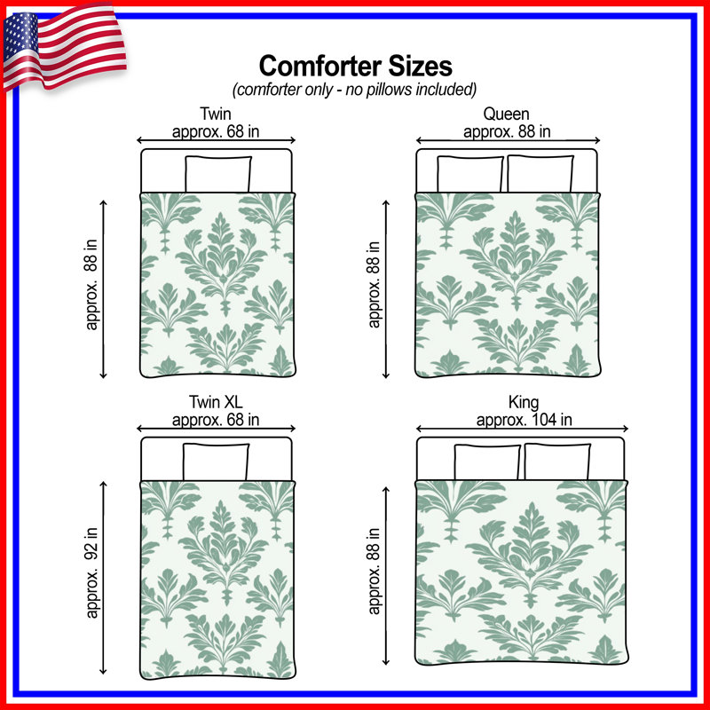 Green Leafy Damask Comforter, Queen