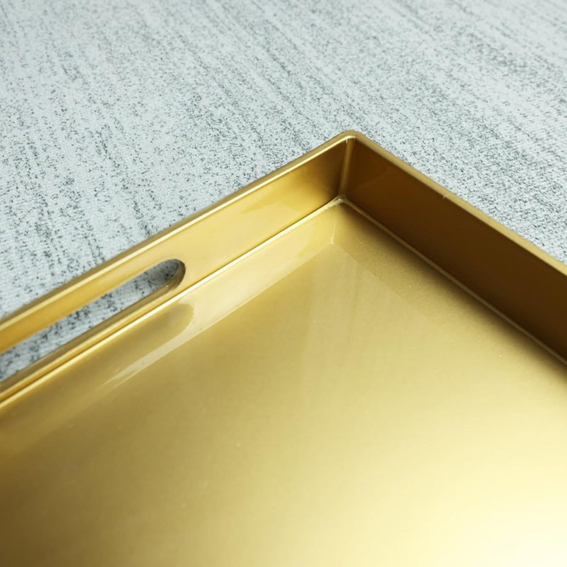 Acrylic Serving Tray, Sturdy Kitchen Countertop Organizer, Decorative Vanity Table Tray, Ottoman Tray, Gold