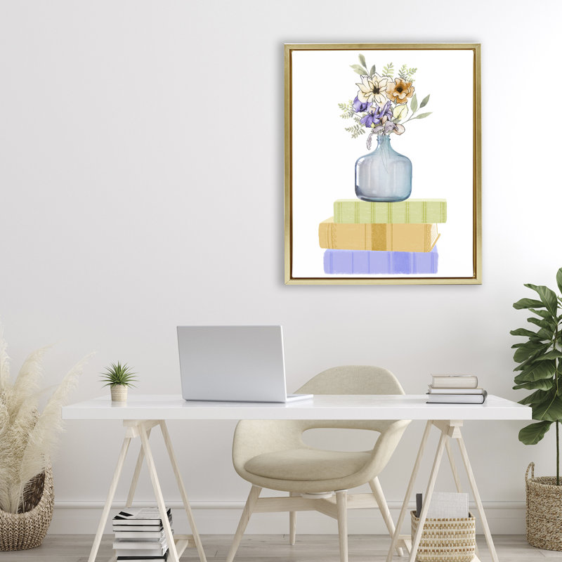 Vase de fleurs sur cadre flottant, conception de Marcus Prime, H 31 po x l 25 po, Cadre flottant métallique doré
