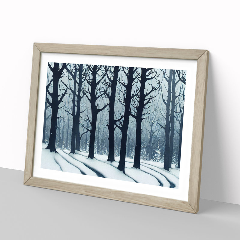 Impressive Winter Forest 1 Piece Single Picture Frame Wall Art, 25cm H x 34cm W x 2cm D, Oak