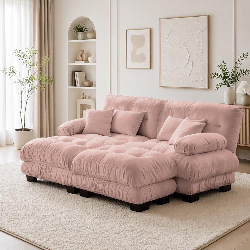 Canapé Cloud, canapé en chenille, Rose + 2 sièges + 2 chaises