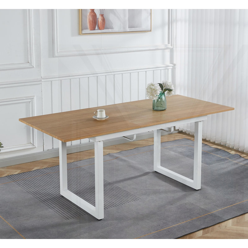 Table de salle à manger carrée extensible avec pieds en métal, Chêne pâle / blanc