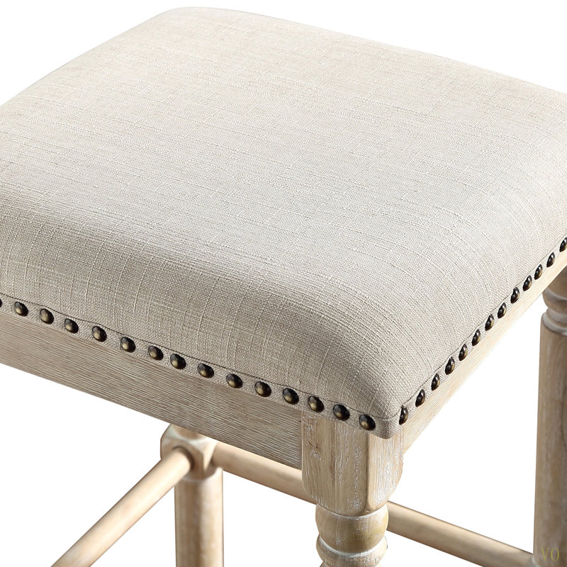Arnhem Wood Upholstered Bar Stools, Set Of 2, Beige, Tan