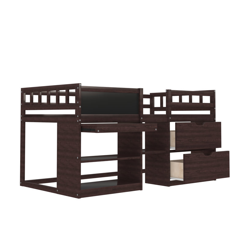 Okane Kids Twin Loft Bed with Drawers, Espresso