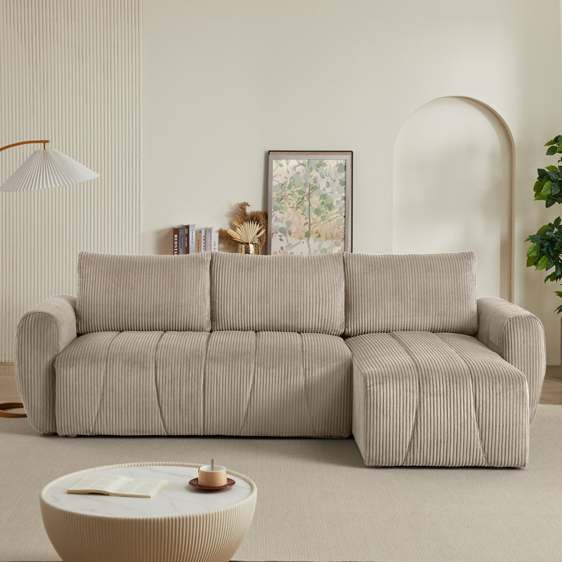 Luxurious Convertible Sectional Sofa Sleeper Sofa Bed with Reversible Chaise & Convenient Hidden Storage, Light Brown