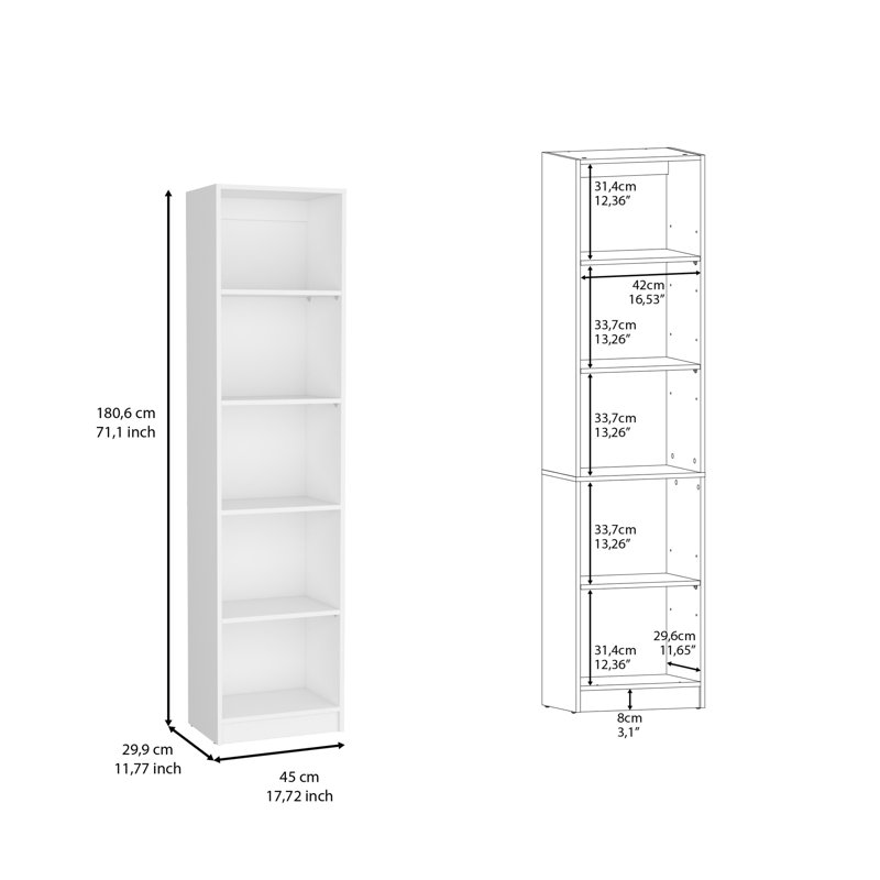 Bookcase Compact Bookshelf with Multiple Shelves, White