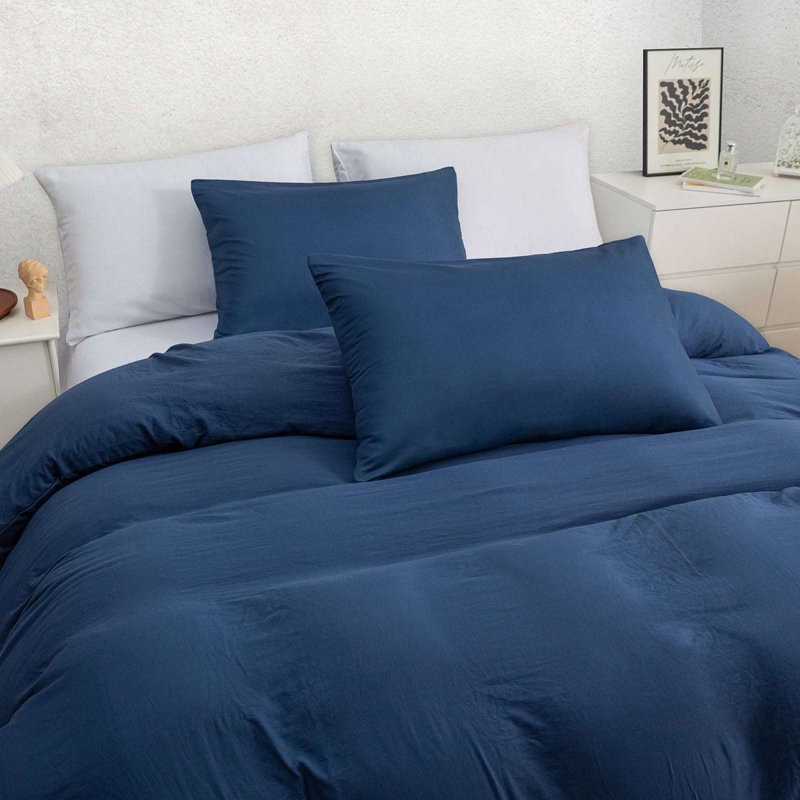 Premium Prewashed Duvet Cover Set Double Brushed Microfiber Reversible With Zipper Closure & Corner Ties, Navy