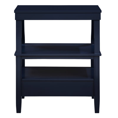 Table de chevet bleu marine avec grand espace de rangement et plateau escamotable de rangement minuit