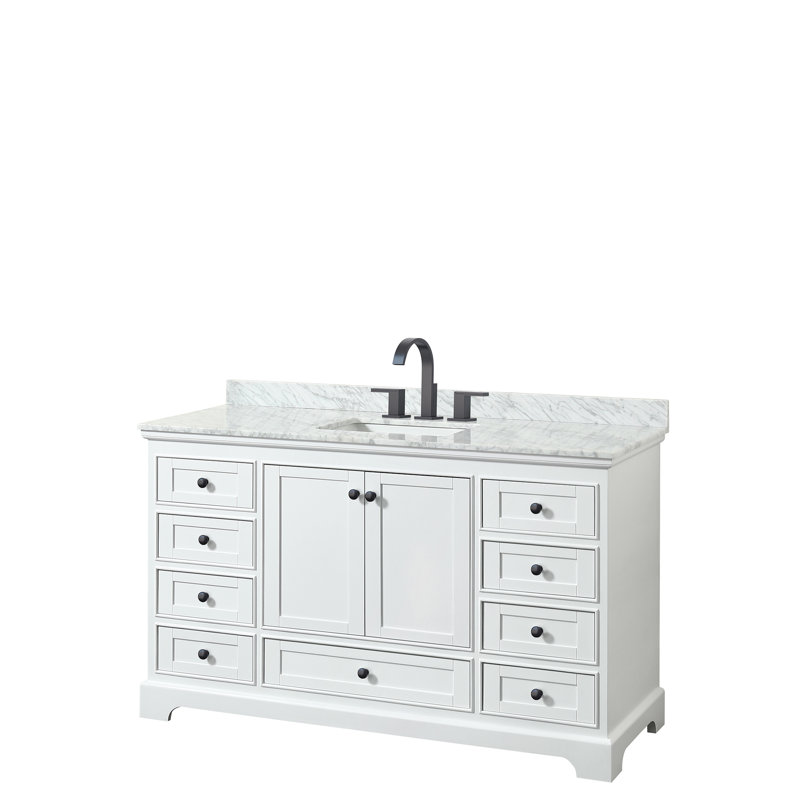 Deborah 60'' Single Bathroom Vanity with Marble Top, White, Mattle Black