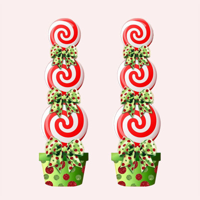 2Pcs Plastic Candy Christmas Decorations Outdoor Yard Signs with Stakes