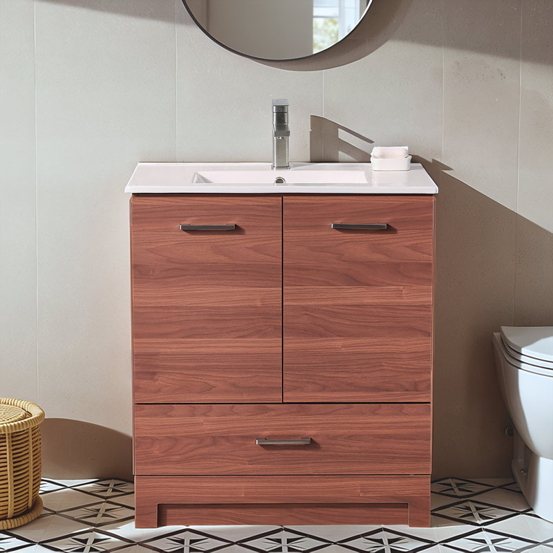Ensemble de meuble-lavabo simple 30 po rouge moderne
