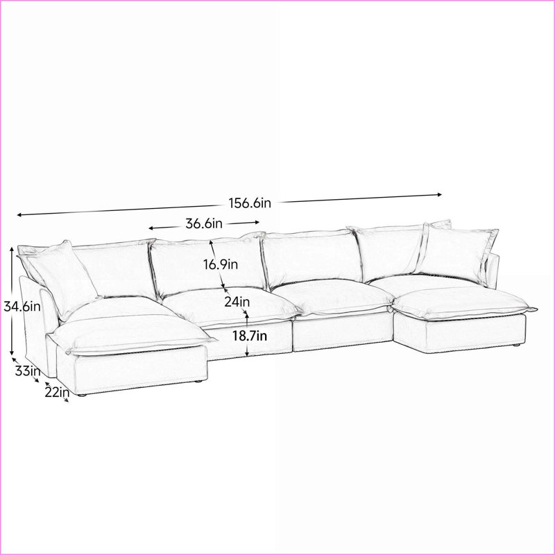 Canapé modulaire, canapé en chenille moderne en U à 4 places avec assise profonde pour salon | Crème | Chenille
