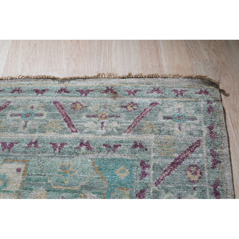 Green Hand-Knotted Silk Faded Turquoise Medallions Tribal Modern Contemporary Carpet Rug, 9' x 12'
