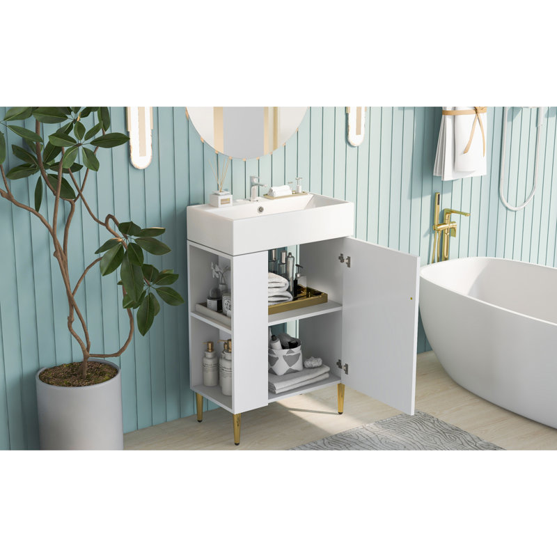 Meuble-lavabo compact blanc avec lavabo en céramique pour salle de bain moderne