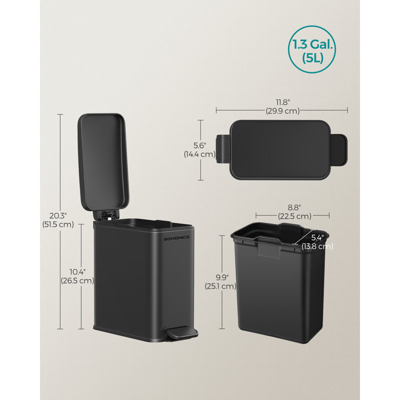 Clemie Plastic Step On Kitchen Trash Can - 5L, Black