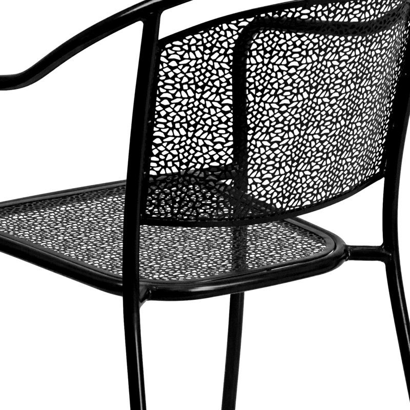 Elegant Black Metal Indoor-Outdoor Rain Flower Design Arm Chair