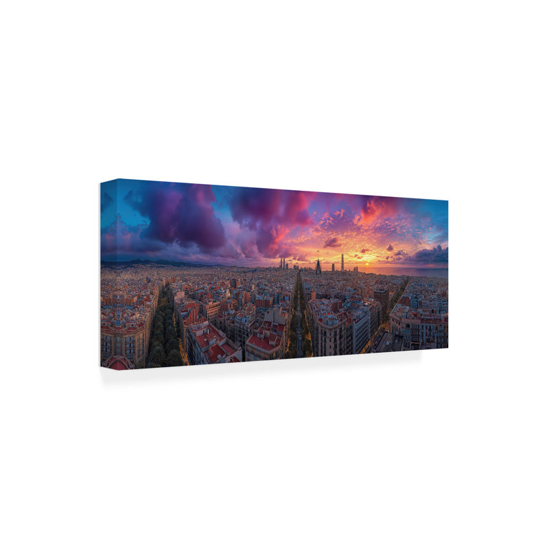 Art mural sur toile tendue - Imagine It Images «Barcelona Espagne 1» pour décoration de salon, de chambre à coucher ou de bureau - 10 x 24