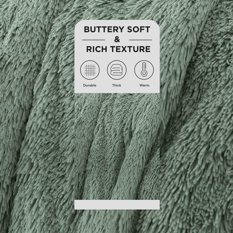 Couvertures en fausse fourrure Cozy Winter Collection, L 90 po x L 90 po, Vert sauge