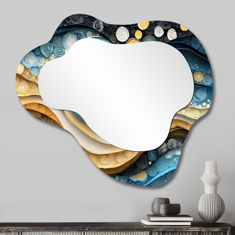 Temporal Flux Of Moon Abstract Spirals I - Abstract Spirals Asymmetrical Wall Mirror, Modern Vanity Mirror, Printed on Metal