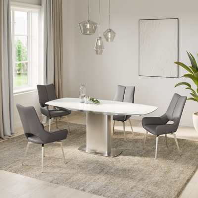 Conanso Oval Glass Top Metal Base Dining Table