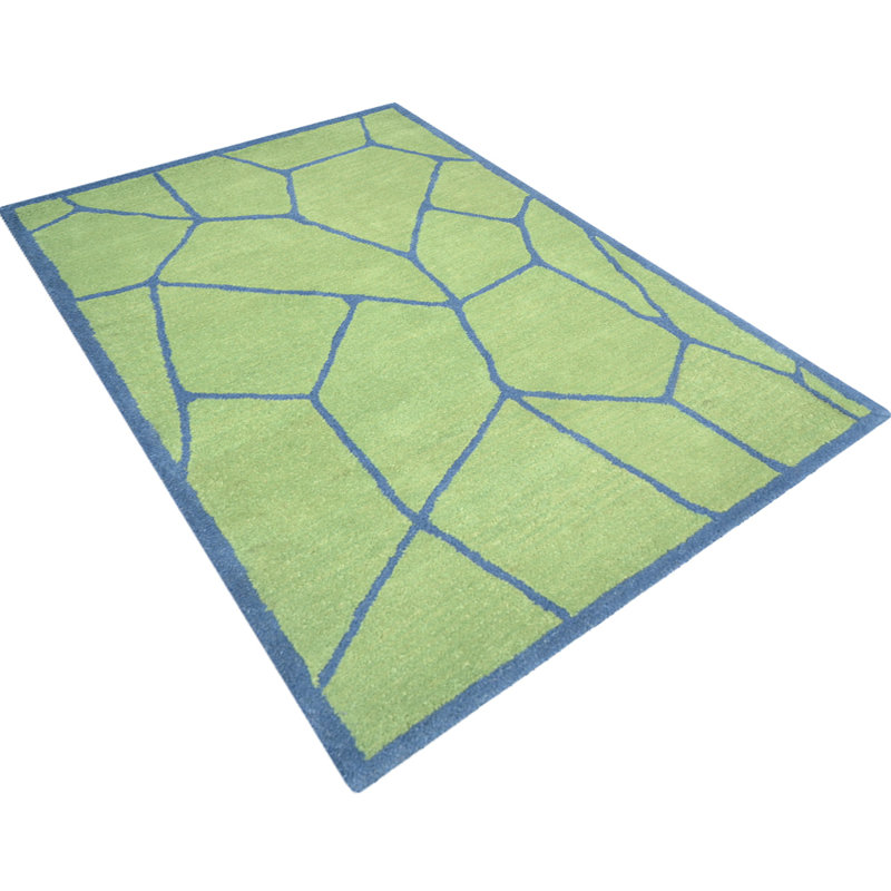 Tapis écologiques en laine touffetée à la main Zakk - Rectangle, vert et bleu | Design contemporain | Tapis de salon, chambre à coucher