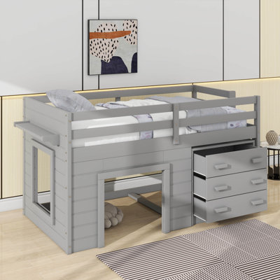 Lit mezzanine simple avec armoire et tablette