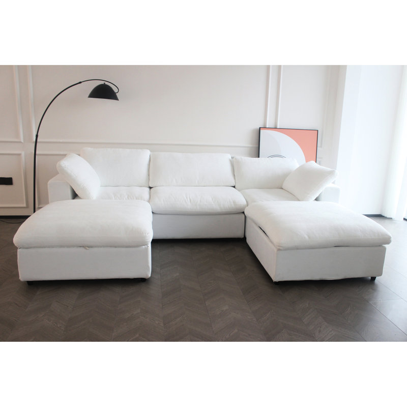 Lit d'appoint en nuage: 5 grands lits modulaires avec coussins rembourrés de plumes, 2 avec fermeture à glissière, polyvalent, blanc, structure, lit en duvet pour le salon: conception polyvalente en plumes, structure