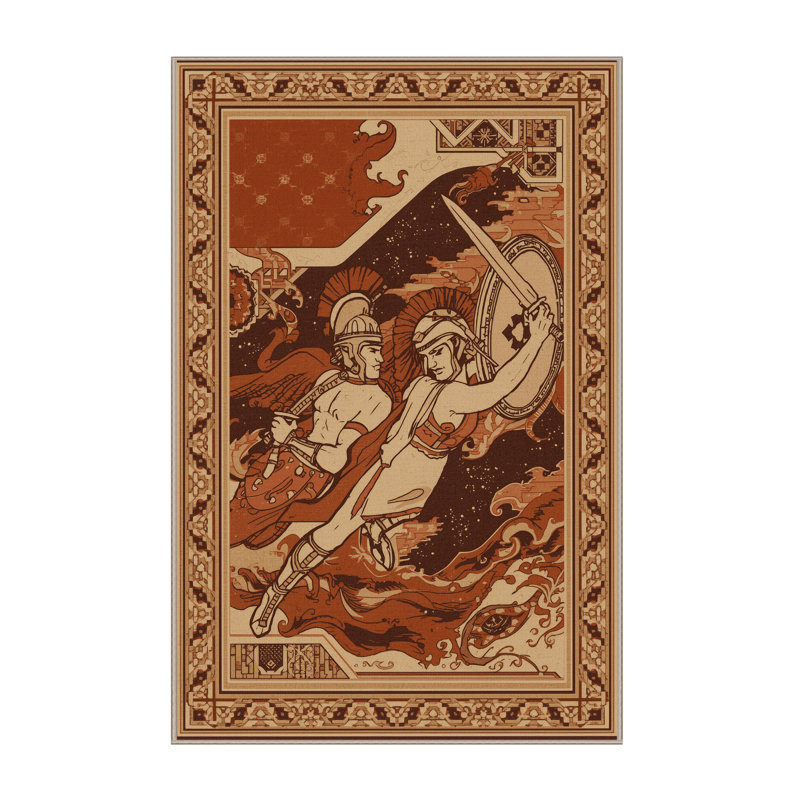 Machine Washable Auburndale Gladiator Combat Classic Oriental Rug in Brown – Beige Binding, 5x7