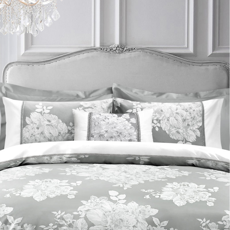 Anadalay Jacquard Duvet Cover Set with Pillowcases, Silver, Jacquard, Single Duvet Cover Set + 1 Pillowcase 