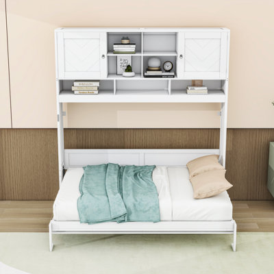 Grand lit escamotable en bois avec rangement