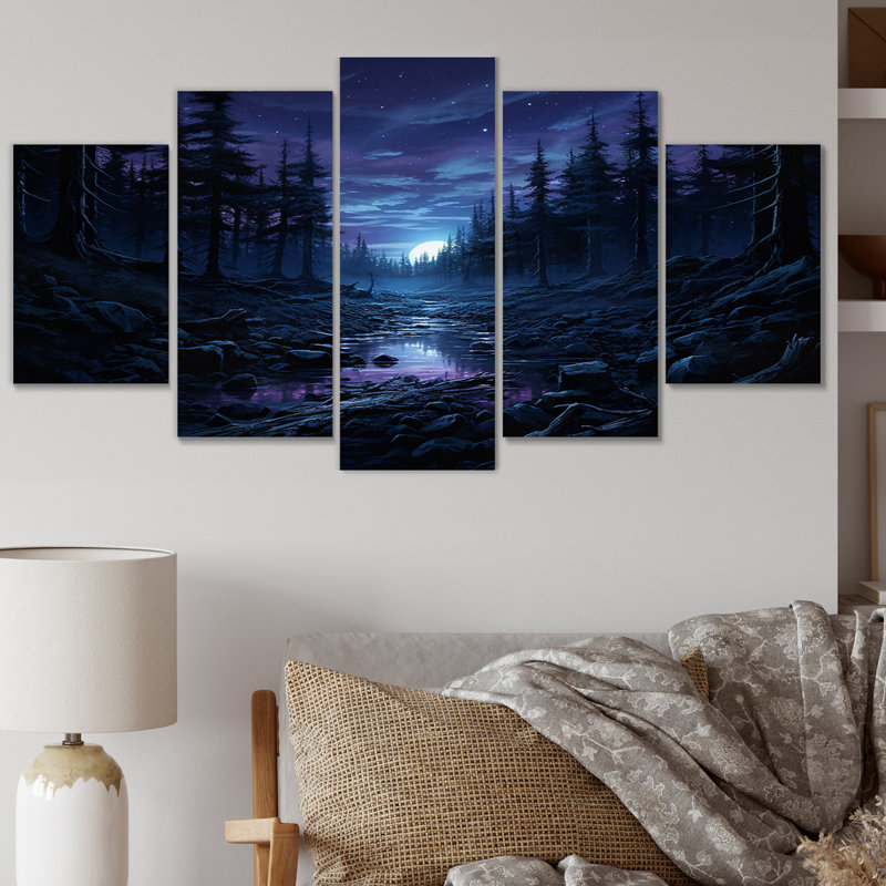 Pine Tree Moonlit Serenade I - Impression sur toile de pin - 5 panneaux