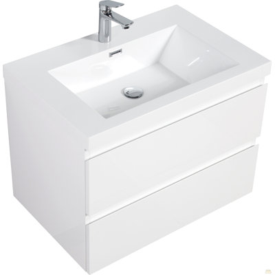 Meuble-lavabo flottant 30 po avec lavabo, meuble-lavabo mural avec lavabo à surface solide et tiroirs à fermeture en douceur entièrement assemblés