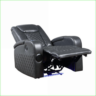 Fauteuil inclinable électrique inclinable avec Bluetooth, lumière DEL, porte-gobelet rafraîchissant et amp; Chargeur sans fil | Gris foncé | Similicuir