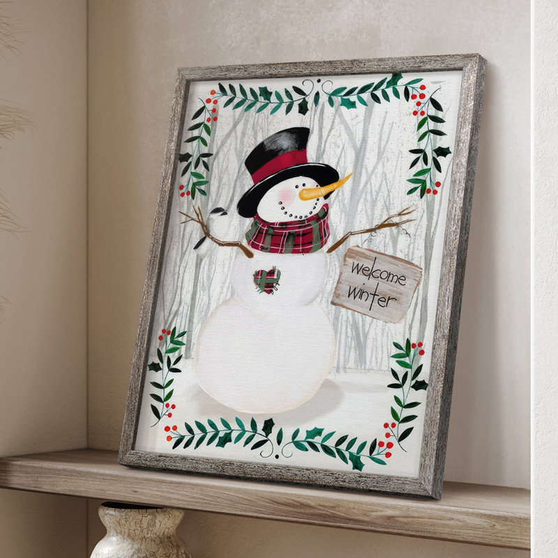 Folk Snowman Forest I, reproduction encadrée - bois massif, H 11 po x l 9 po