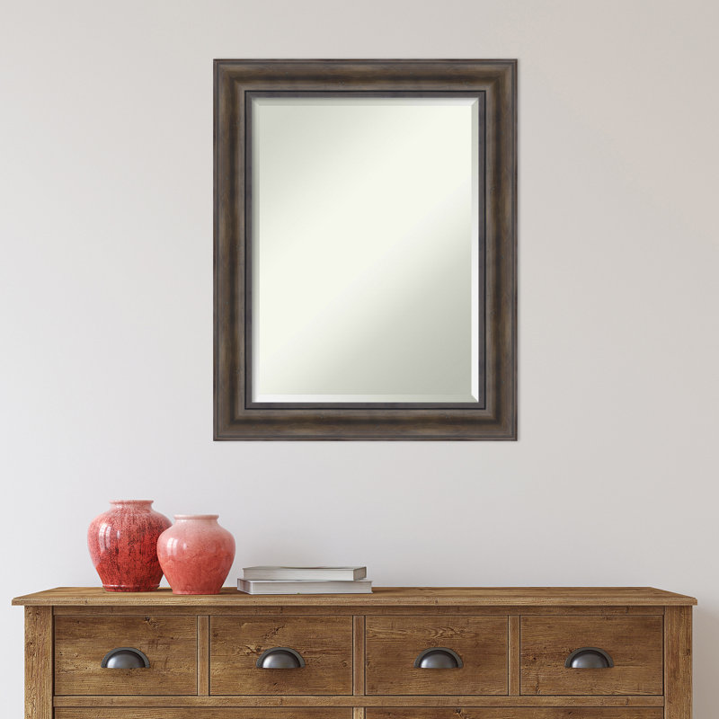 Wood Flat Wall Mirror, Brown, 29.5" H x 23.5" W