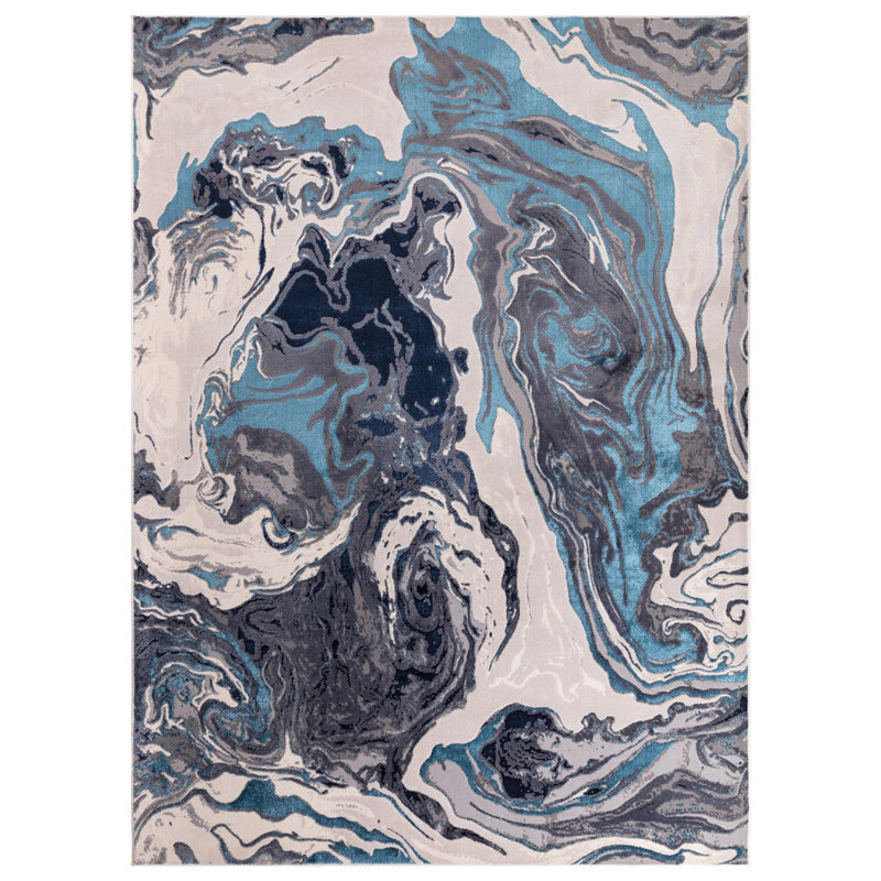 Blue Modern Abstract Optical/ (3D) Easy To Clean Rug For Dining Room Bedroom Livingroom, Rectangle 120 x 170cm