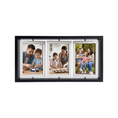 3-Piece Rotating Wood Picture Frame Set, Dual-Sided Swivel Photo Frames on Connected Bar Stand, Tabletop & Wall Mount