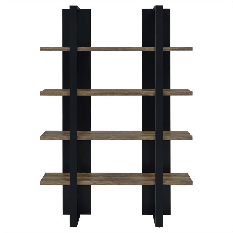 Mystrene Black and Walnut 4-Shelf Bookcase