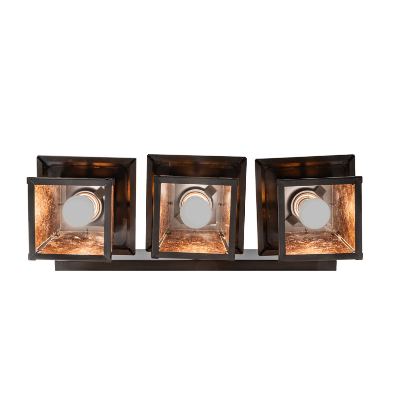 Craftsman Brown 26" Solid Brass Amber Mica 3-Light Vanity Fixture