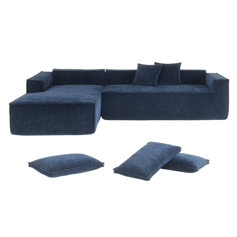 Canapé-lit modulaire en chenille 2 pièces l 111,5 po Amariee, Chenille bleu