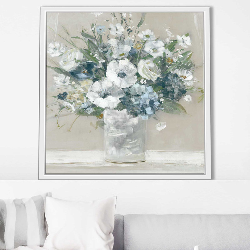 «Be Happy» par Sally Swatland - Peinture, Cadre flottant blanc, H 27,5 po x l 27,5 po x P 2 po