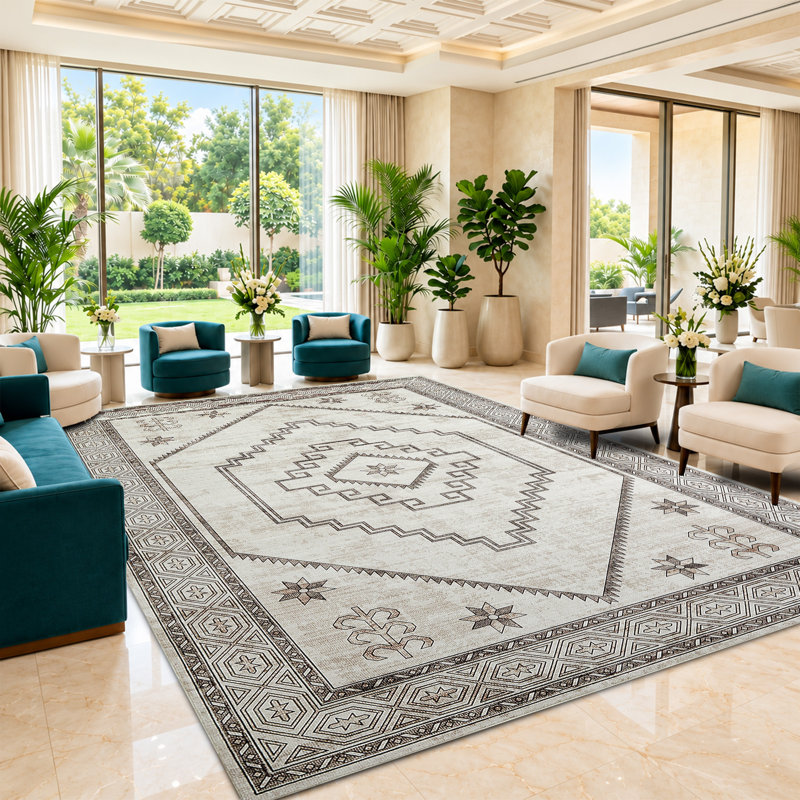 Rectangle Vintage Look Shaggy Indoor / Outdoor Washable Area Rug, Rectangle 120 x 170cm
